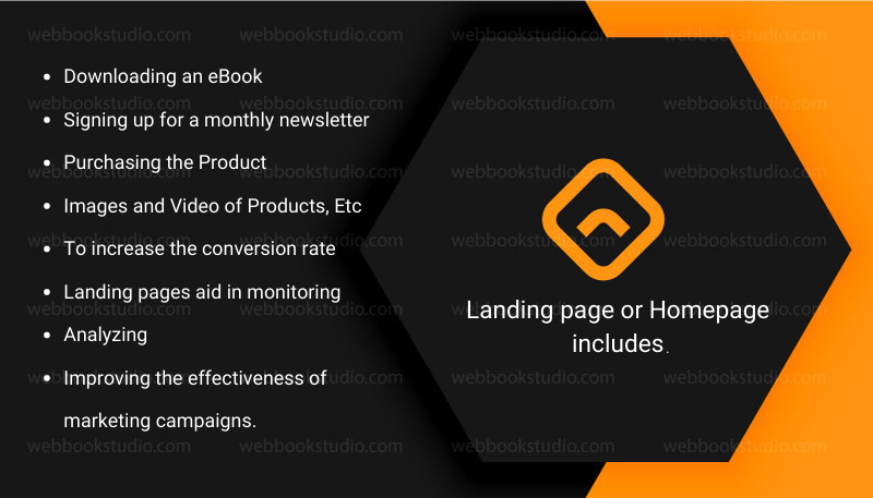 Landing page or Homepage includes