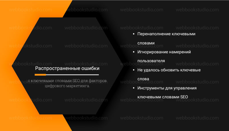 Распространенные ошибки с ключевыми словами SEO для факторов цифрового маркетинга.